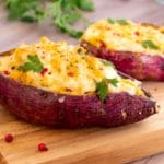 Receita de Batata Doce Recheada com Frango Cremoso