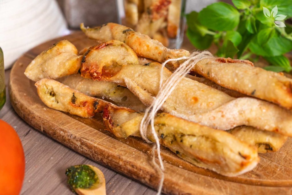 Receita de Grissini com fermento natural de pesto com tomate seco