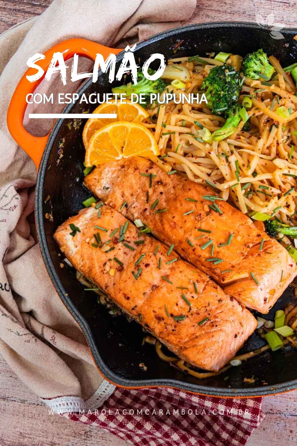 Receita de Salmão com Espaguete de Pupunha